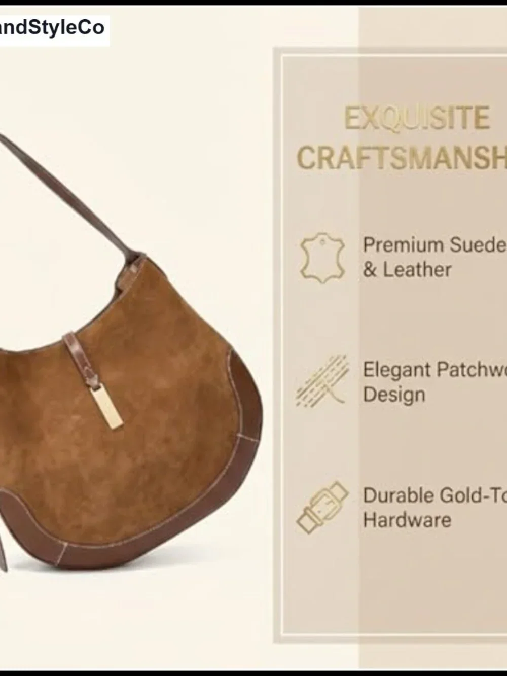 Faux Suede Hobo Shoulder Bag Slouchy Crossbody Purse